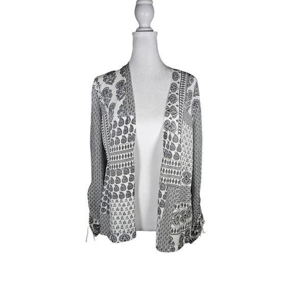Chico's Womens White Black Paisley Print Open Front Cardigan Sweater‎ Size 1 NWT - Picture 1 of 8